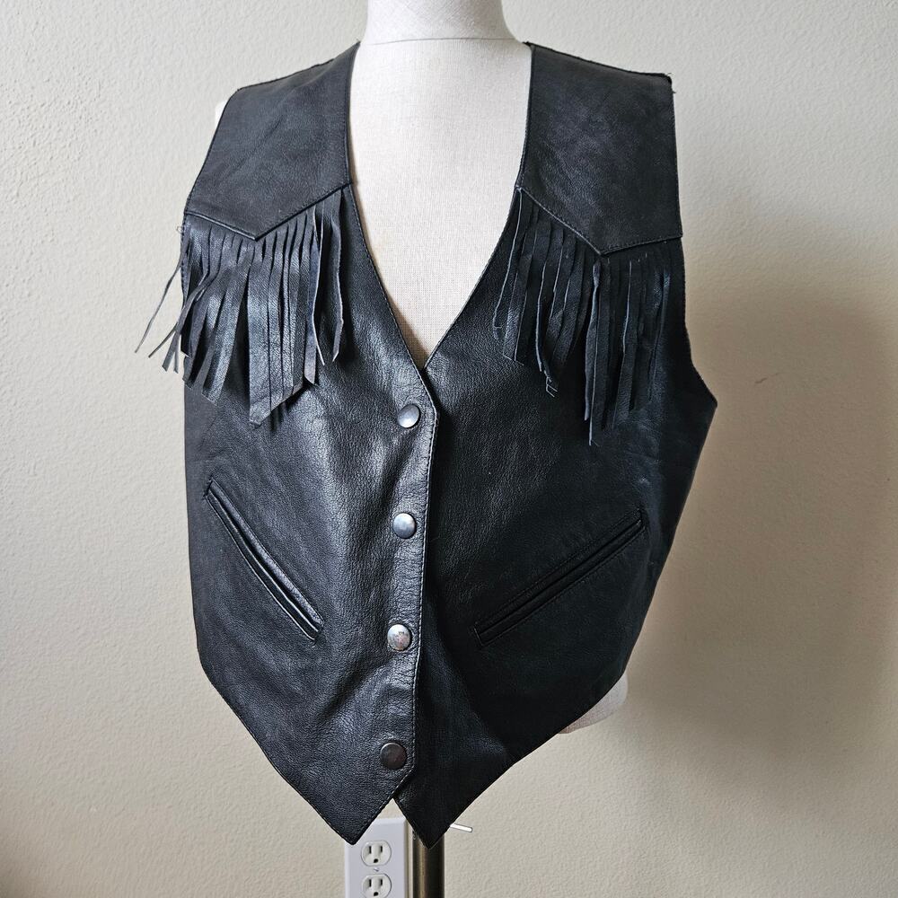 Katch Me genuine leather vest fringe detail M